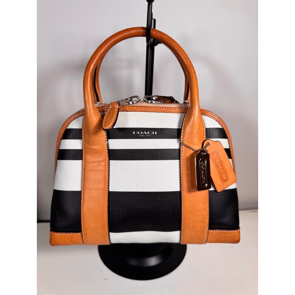 Coach Bleecker Mini Preston Satchel Striped Coated Canvas Tan Leather 30172